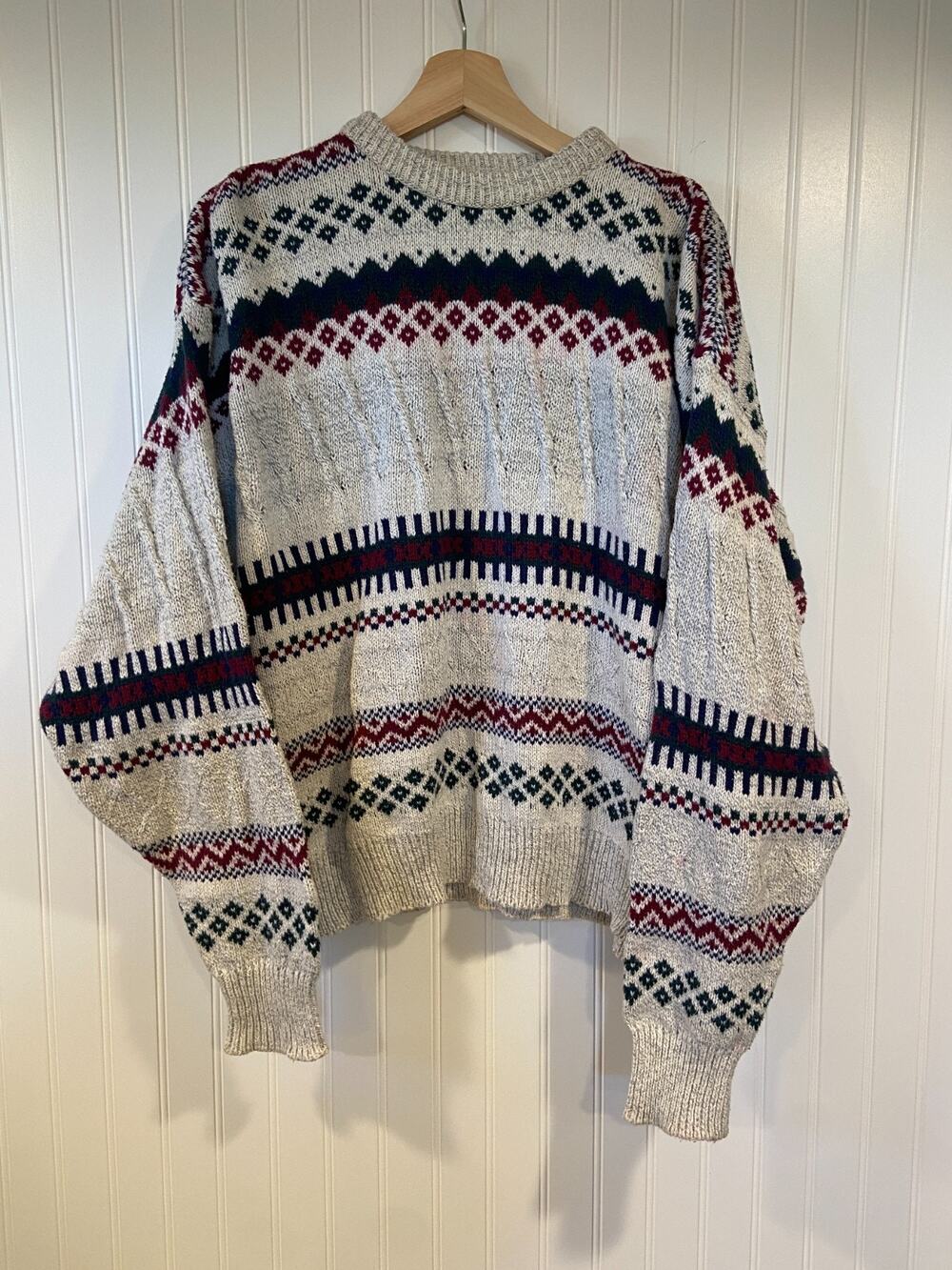 VINTAGE International Concepts Sweater Mens L Fair Isle Cable Knit Made in USA